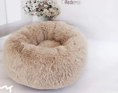 Round Plush Dog Bed for Small Dogs and Puppies