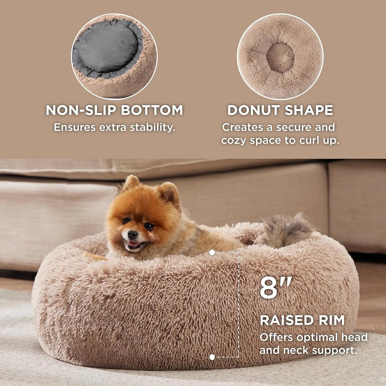 Fluffy Non-Slip Round Pet Bed